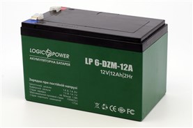Аккумулятор тяговый 12V 12 Ah LogicPower LP 6-DZM-12 клеммы под пайку, 10x10x15см