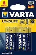 Батарейка AA/(HR6), щелочная Varta Longlife (4106 101 436), блистер 6шт, цена за уп., Germany